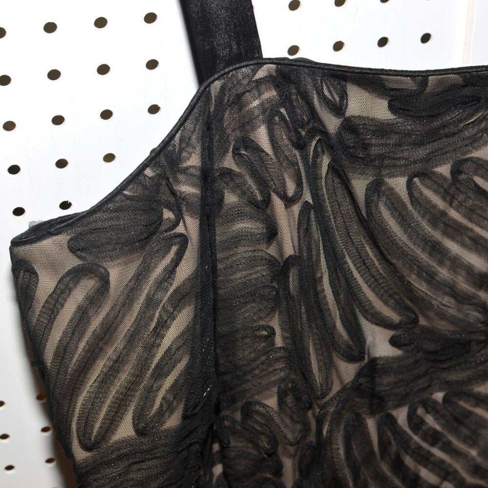 Plus Size 20W R&M Richards Black Mesh Over Nude Cocktail Party Full Skirt Dress - Picture 5 of 16